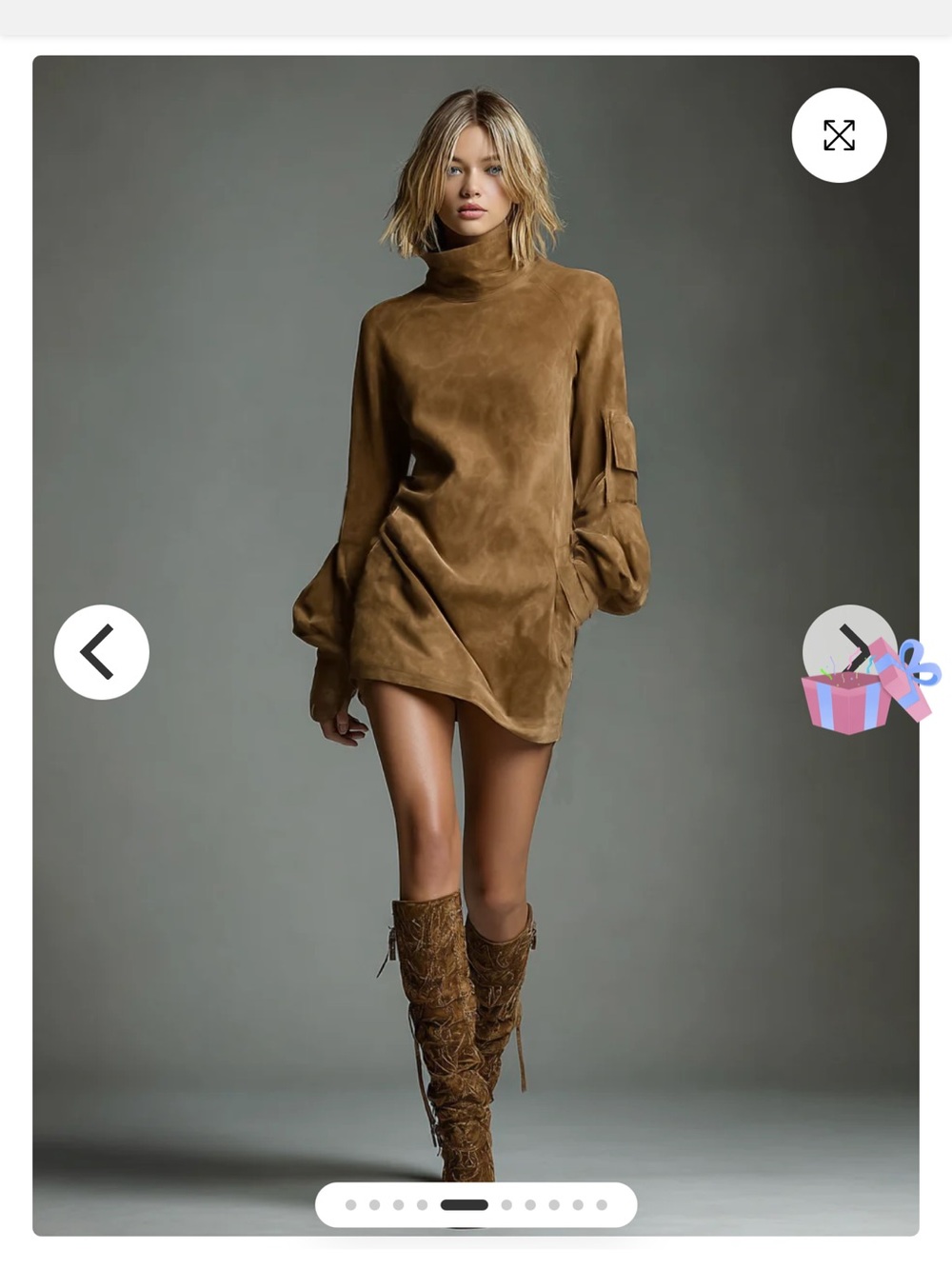 MODESEES Women's Vintage Loose Suede Turtleneck Mini Dress MDA1693H3Y